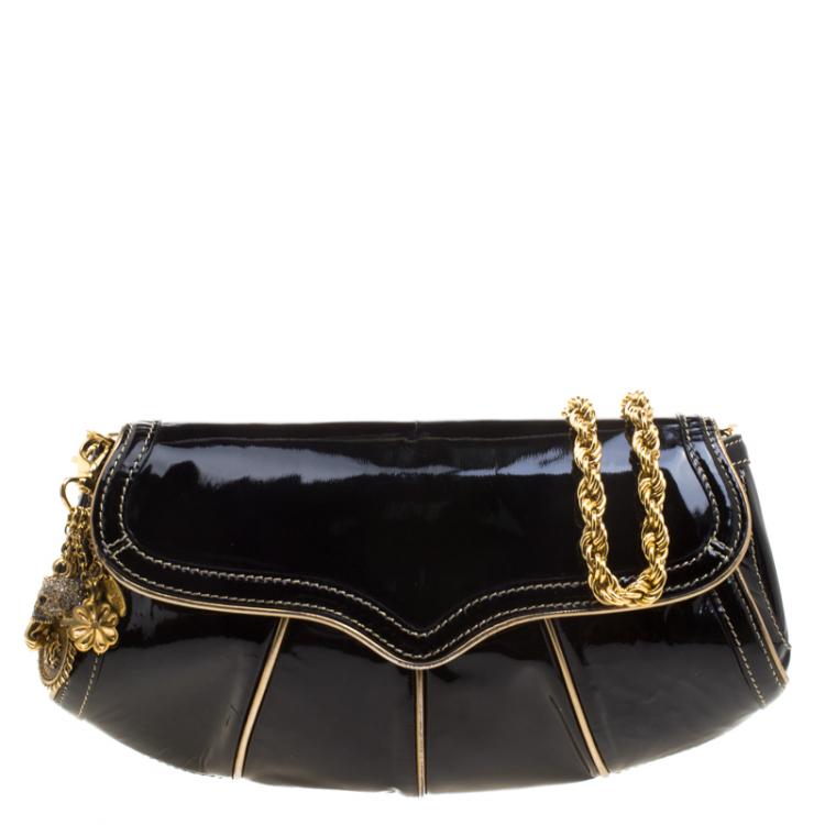 Pre Owned Roberto Cavalli Black Patent Leather Charm Shoulder Bag