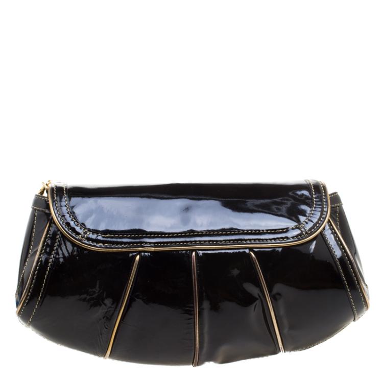 Pre Owned Roberto Cavalli Black Patent Leather Charm Shoulder Bag