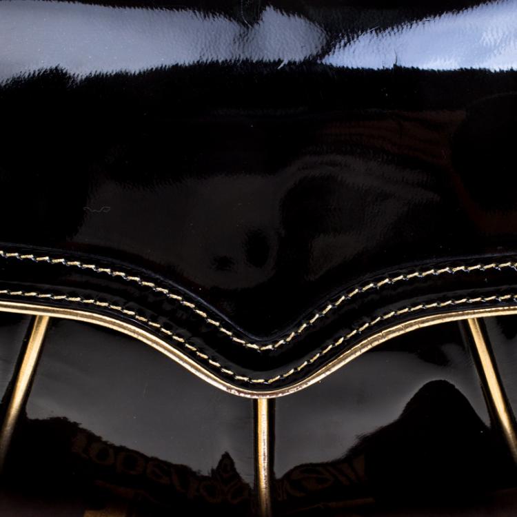 Pre Owned Roberto Cavalli Black Patent Leather Charm Shoulder Bag