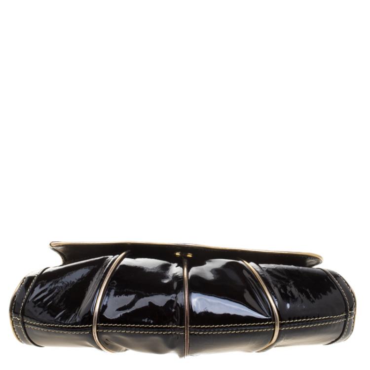 Pre Owned Roberto Cavalli Black Patent Leather Charm Shoulder Bag