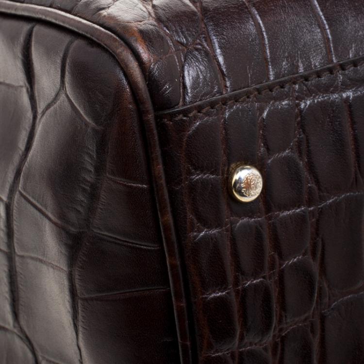 Pre Owned Roberto Cavalli Brown Croc Embossed Leather Boston Bag 