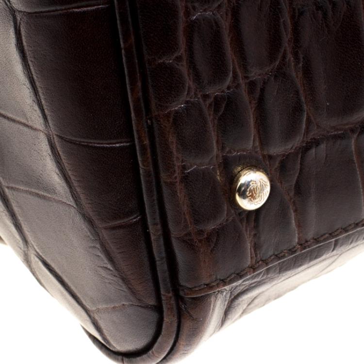 Pre Owned Roberto Cavalli Brown Croc Embossed Leather Boston Bag 