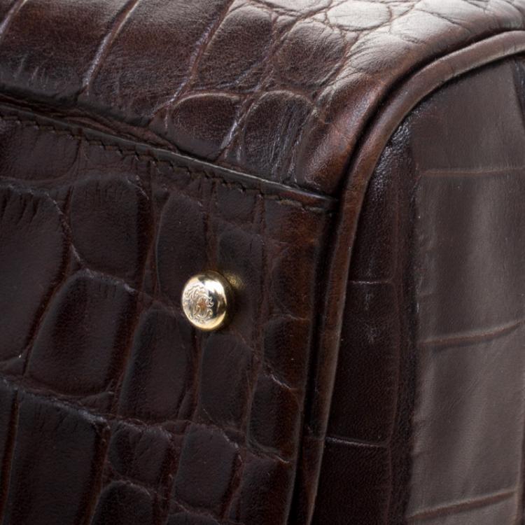 Pre Owned Roberto Cavalli Brown Croc Embossed Leather Boston Bag 