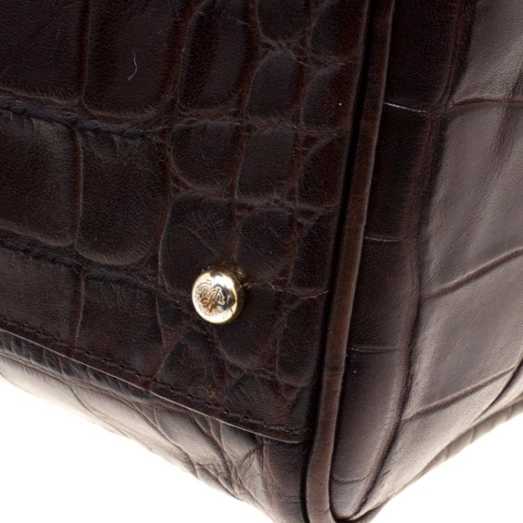 Pre Owned Roberto Cavalli Brown Croc Embossed Leather Boston Bag 