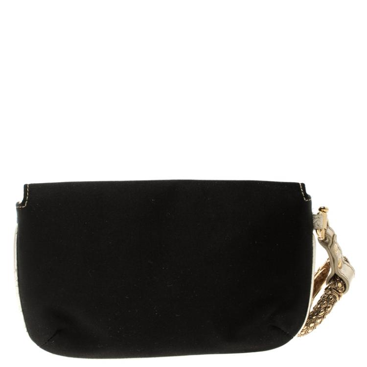 Pre Owned Roberto Cavalli Black Satin Serpent Bracelet Clutch