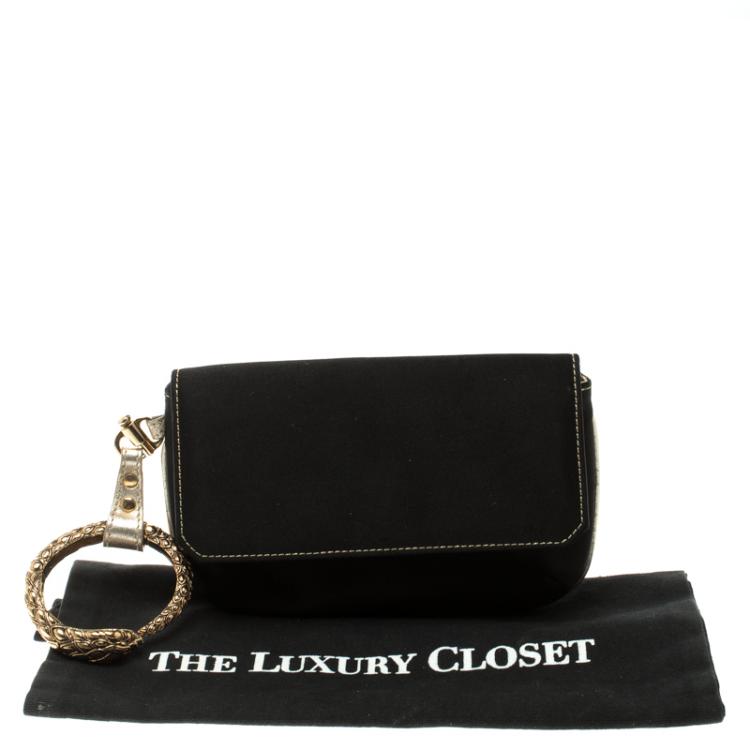 Pre Owned Roberto Cavalli Black Satin Serpent Bracelet Clutch