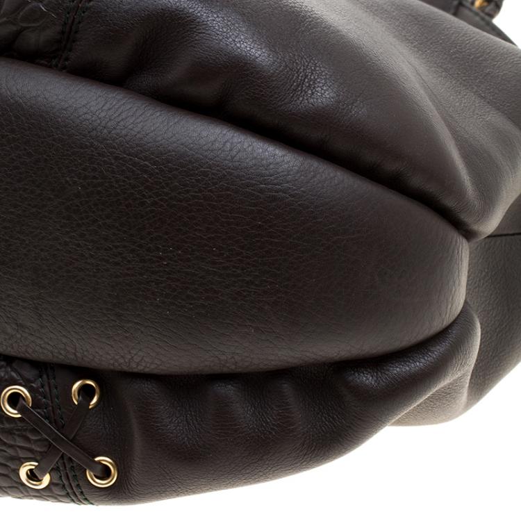 Pre Owned Roberto Cavalli Dark Brown Croc Embossed Leather Tote