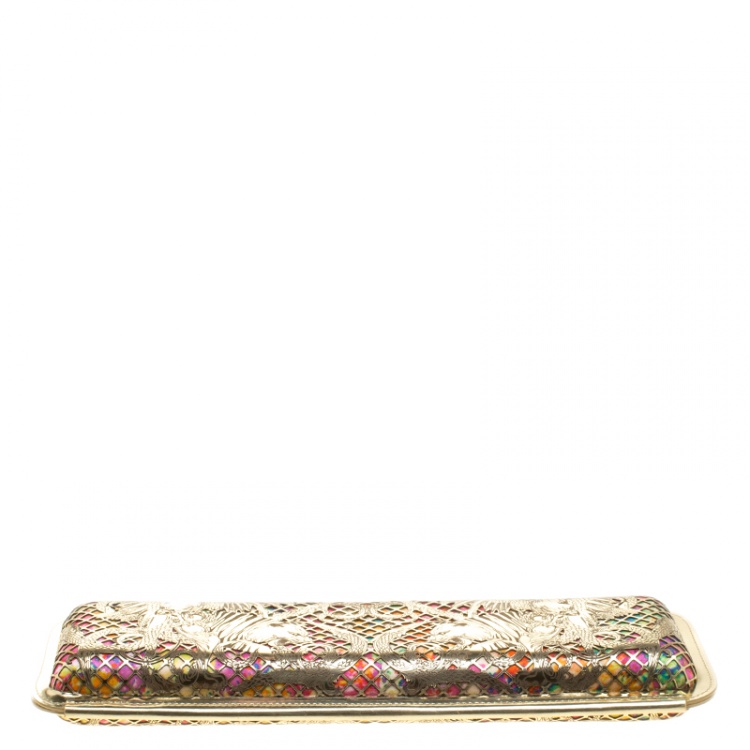 Pre Owned Roberto Cavalli Gold/Multicolor Laser Cut Long Clutch