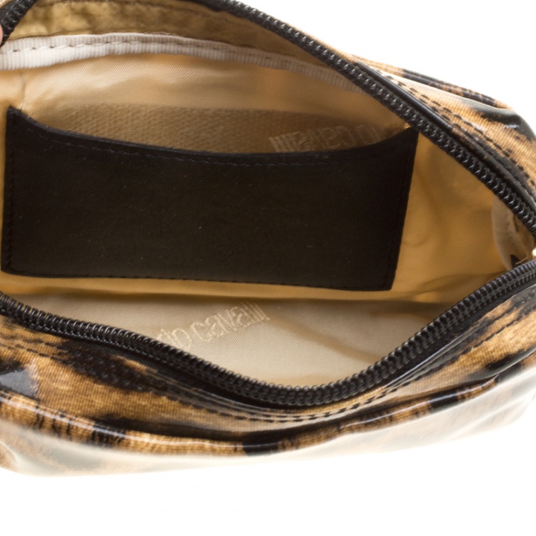 مملوكة مسبقًا Roberto Cavalli Leopard Print Patent Leather Pouch