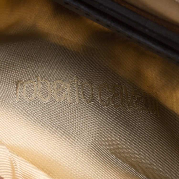 مملوكة مسبقًا Roberto Cavalli Leopard Print Patent Leather Pouch