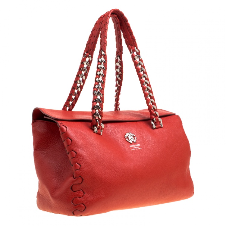 Pre Owned Roberto Cavalli Red Leather Small Regina Satchel