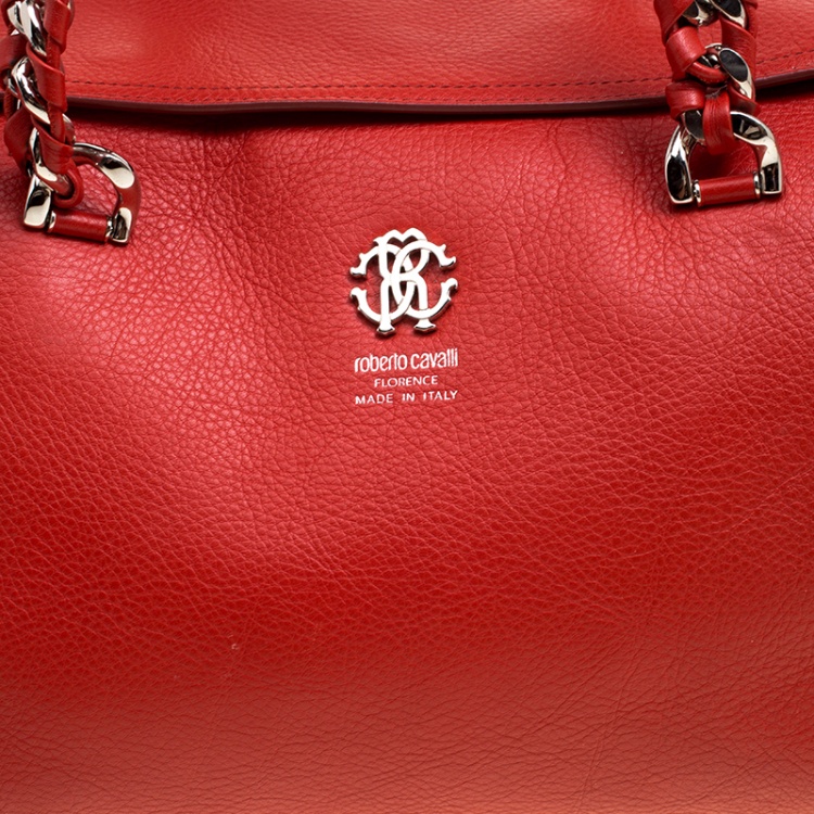 Pre Owned Roberto Cavalli Red Leather Small Regina Satchel