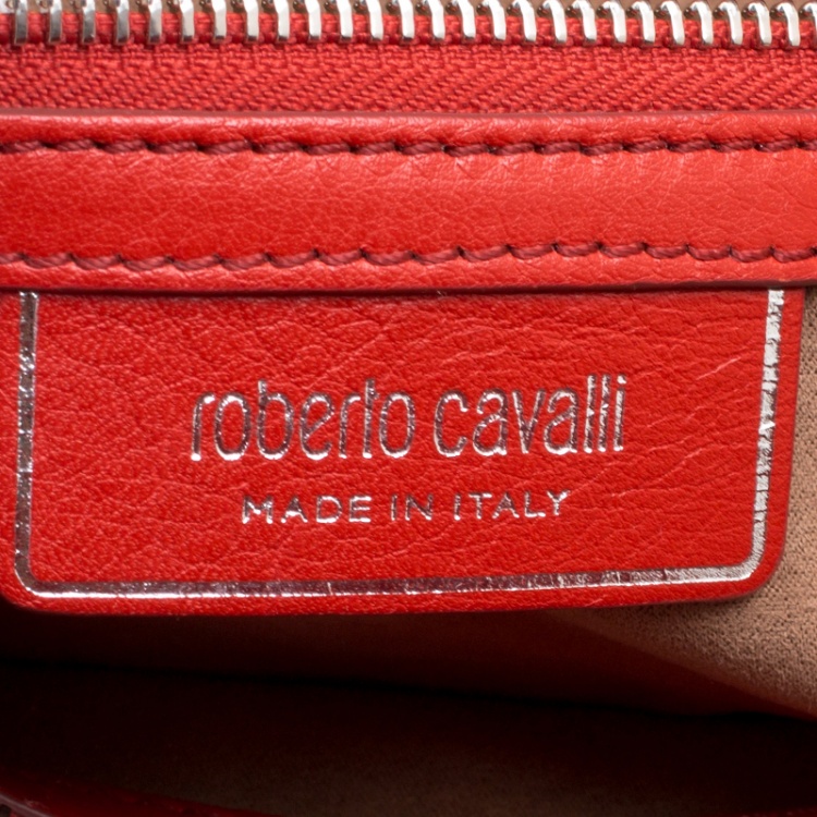 Pre Owned Roberto Cavalli Red Leather Small Regina Satchel