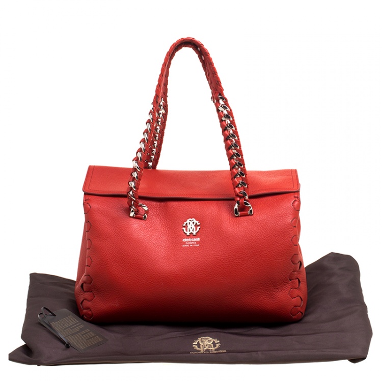 Pre Owned Roberto Cavalli Red Leather Small Regina Satchel