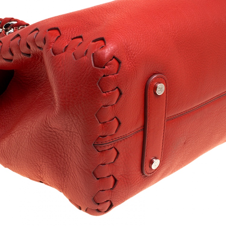 Pre Owned Roberto Cavalli Red Leather Small Regina Satchel
