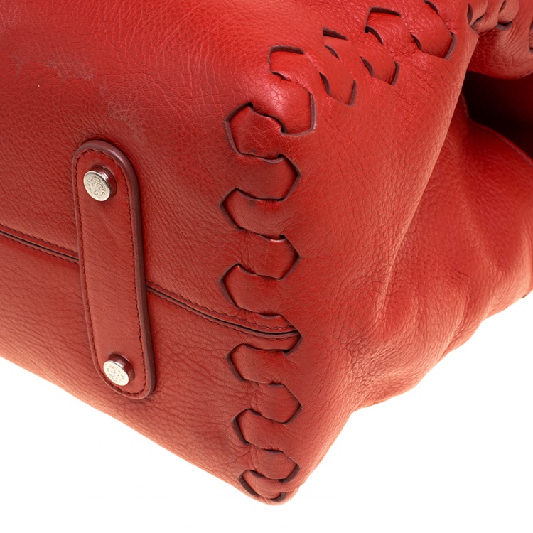 Pre Owned Roberto Cavalli Red Leather Small Regina Satchel