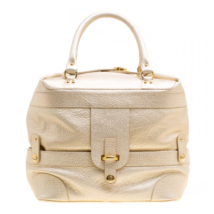Pre Owned Roberto Cavalli Metallic Light  Gold Leather Tote