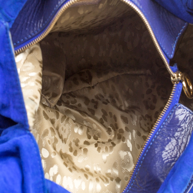 Pre Owned Roberto Cavalli Blue Suede Hobo