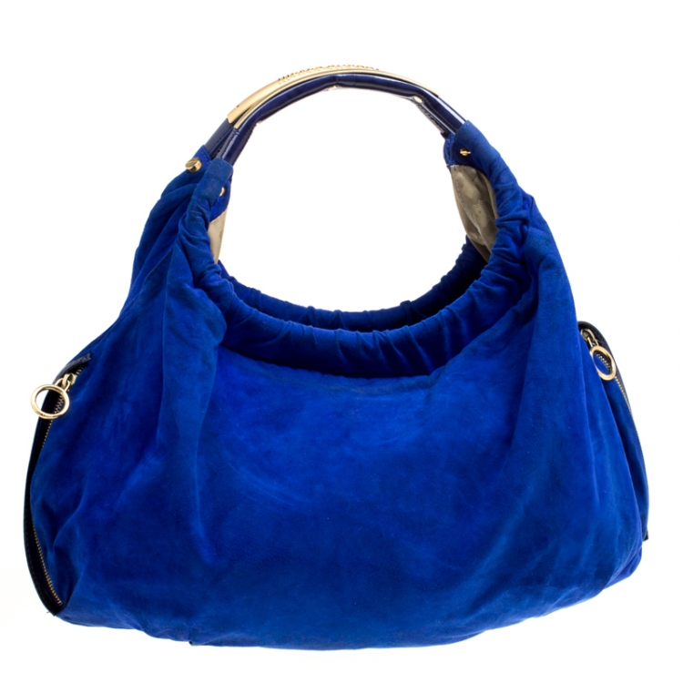 Pre Owned Roberto Cavalli Blue Suede Hobo