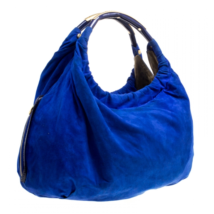 Pre Owned Roberto Cavalli Blue Suede Hobo