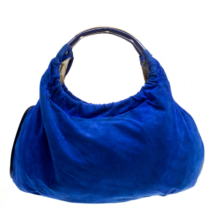 Pre Owned Roberto Cavalli Blue Suede Hobo
