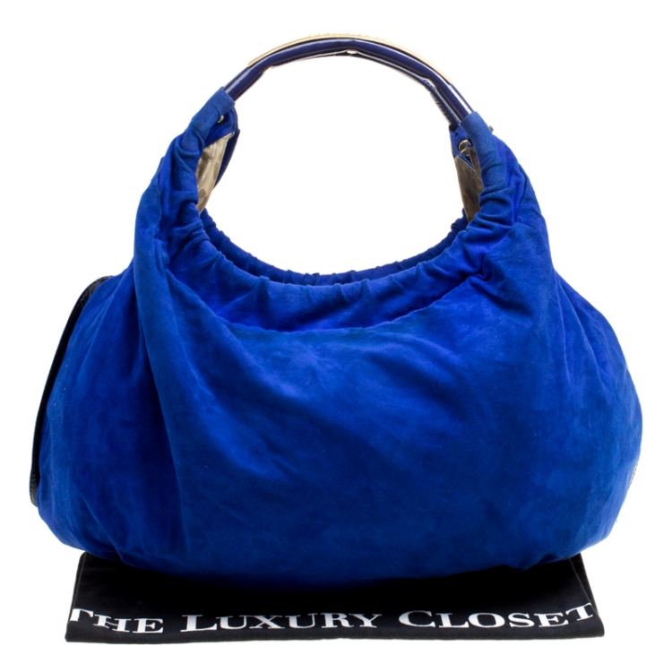 Pre Owned Roberto Cavalli Blue Suede Hobo