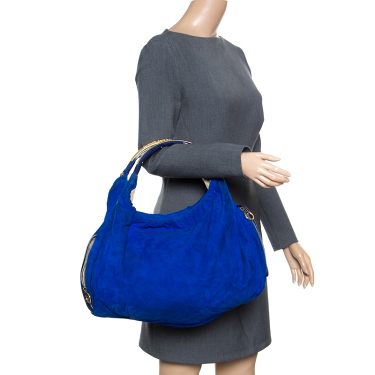 Pre Owned Roberto Cavalli Blue Suede Hobo