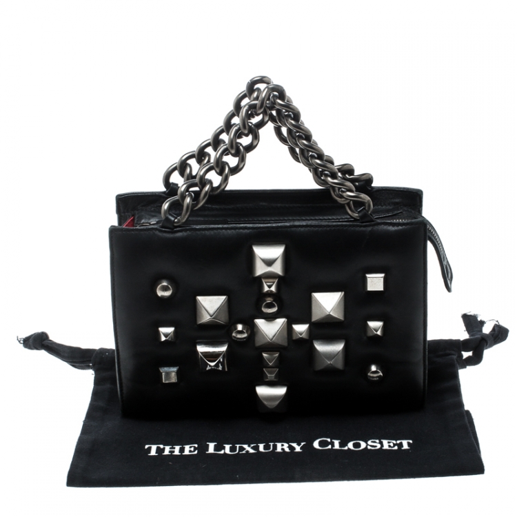 Pre Owned Roberto Cavalli Black Leather Studded Bag