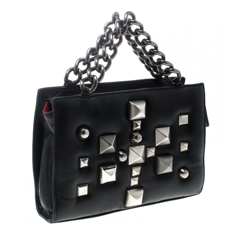 Pre Owned Roberto Cavalli Black Leather Studded Bag