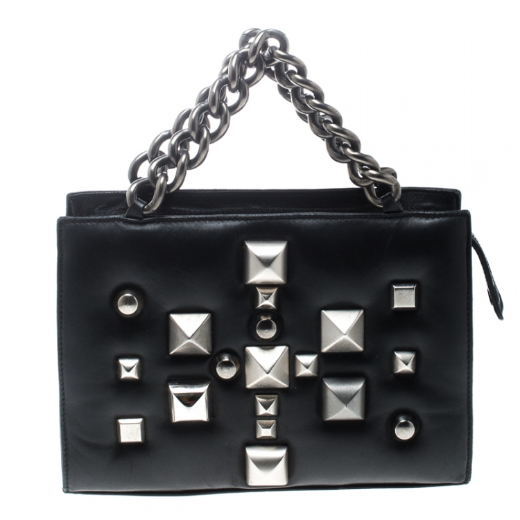 Pre Owned Roberto Cavalli Black Leather Studded Bag