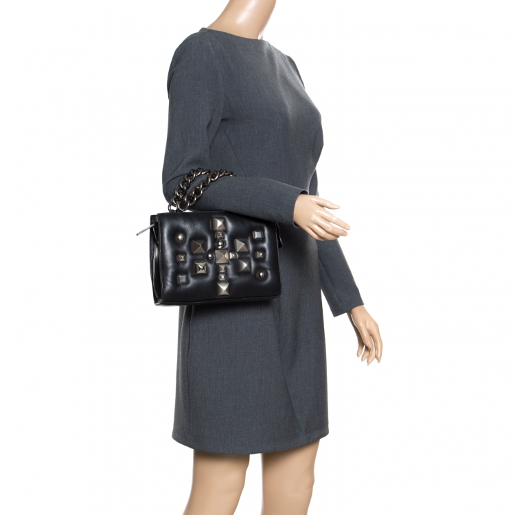 Pre Owned Roberto Cavalli Black Leather Studded Bag