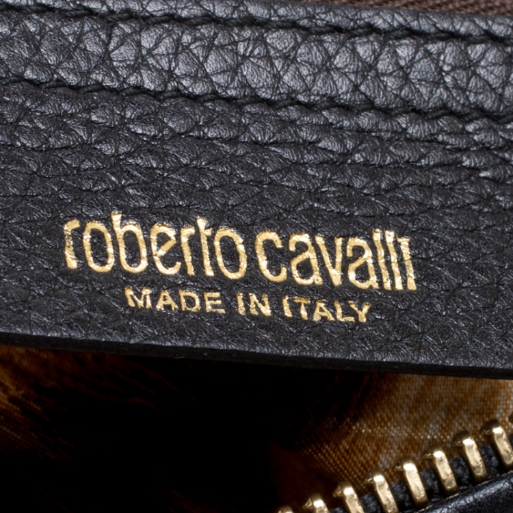 Pre Owned Roberto Cavalli Black Deerskin Leather Top Handle Bag