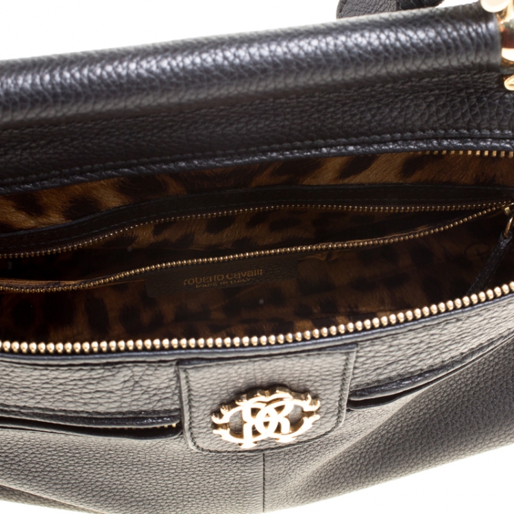 Pre Owned Roberto Cavalli Black Deerskin Leather Top Handle Bag