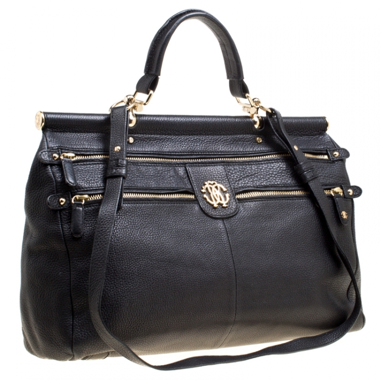 Pre Owned Roberto Cavalli Black Deerskin Leather Top Handle Bag