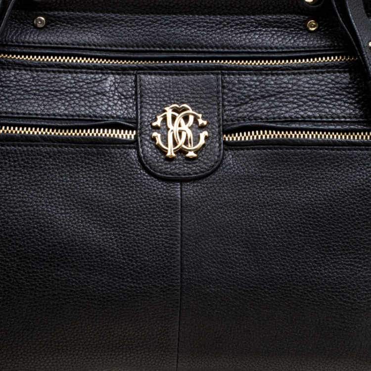 Pre Owned Roberto Cavalli Black Deerskin Leather Top Handle Bag