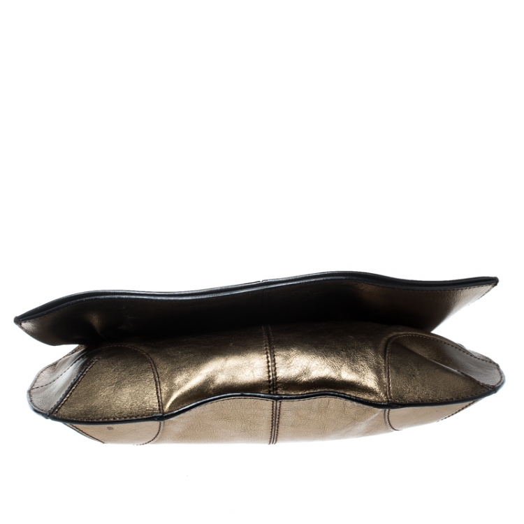 Pre Owned Roberto Cavalli Gold Leather Fold Over Clutch