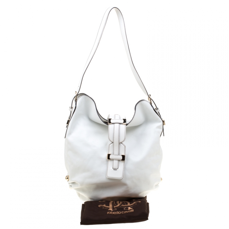 Pre Owned Roberto Cavalli White Leather Hobo