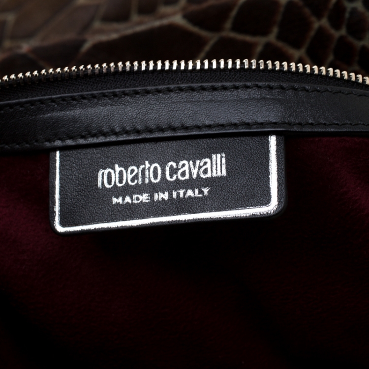 Pre Owned Roberto Cavalli Brown/Black Calfhair and Leather Python Print Tote