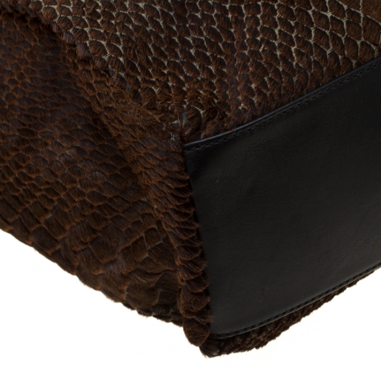 Pre Owned Roberto Cavalli Brown/Black Calfhair and Leather Python Print Tote