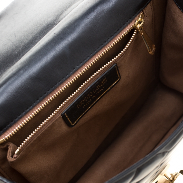 Pre Owned Roberto Cavalli Black Leather Crossbody Bag 