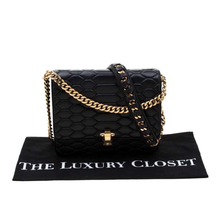 Pre Owned Roberto Cavalli Black Leather Crossbody Bag 