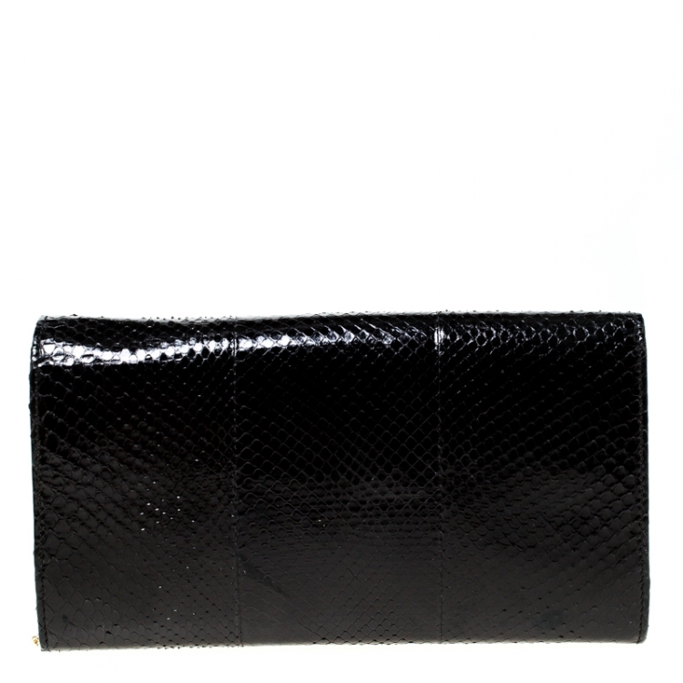 Pre Owned Roberto Cavalli Black Python Turnlock Flap Chain Clutch