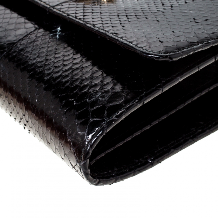 Pre Owned Roberto Cavalli Black Python Turnlock Flap Chain Clutch