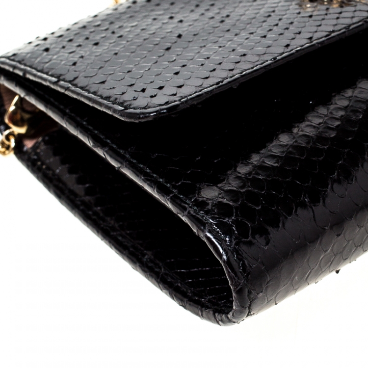 Pre Owned Roberto Cavalli Black Python Turnlock Flap Chain Clutch