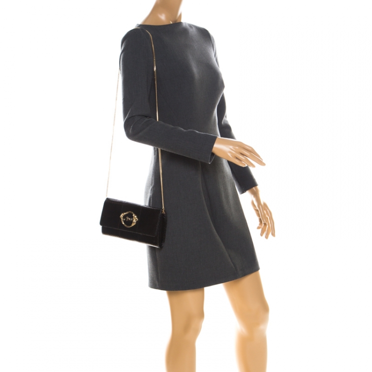 Pre Owned Roberto Cavalli Black Python Turnlock Flap Chain Clutch