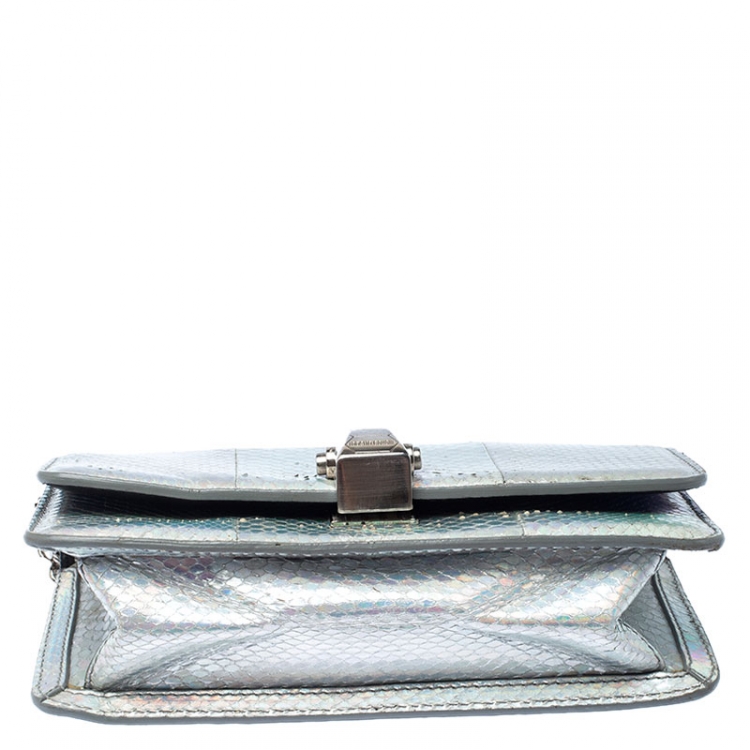 Pre Owned Roberto Cavalli Metallic Silver Python Leather Crossbody Bag