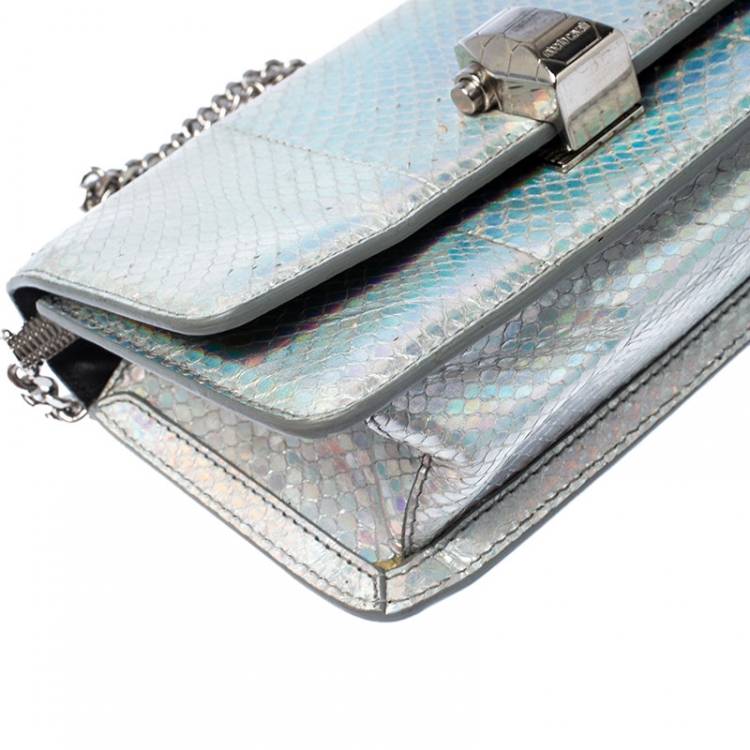 Pre Owned Roberto Cavalli Metallic Silver Python Leather Crossbody Bag