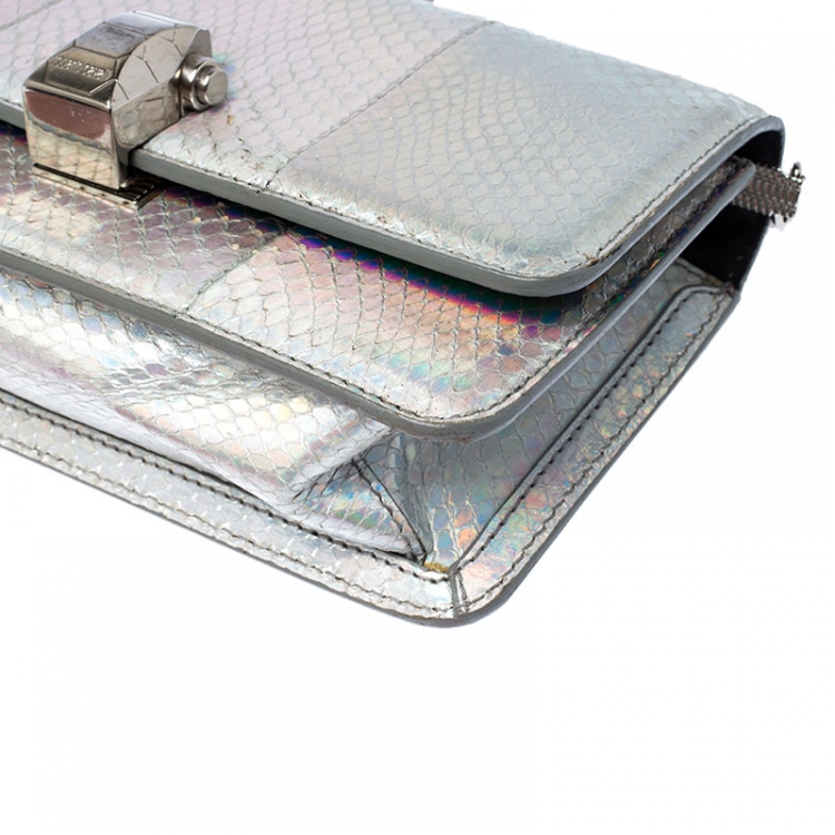 Pre Owned Roberto Cavalli Metallic Silver Python Leather Crossbody Bag