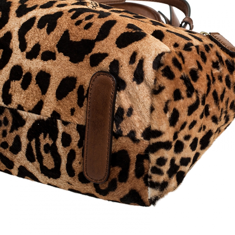 Pre Owned Roberto Cavalli Brown Leopard Print Calfhair and Leather Grande Diva Satchel