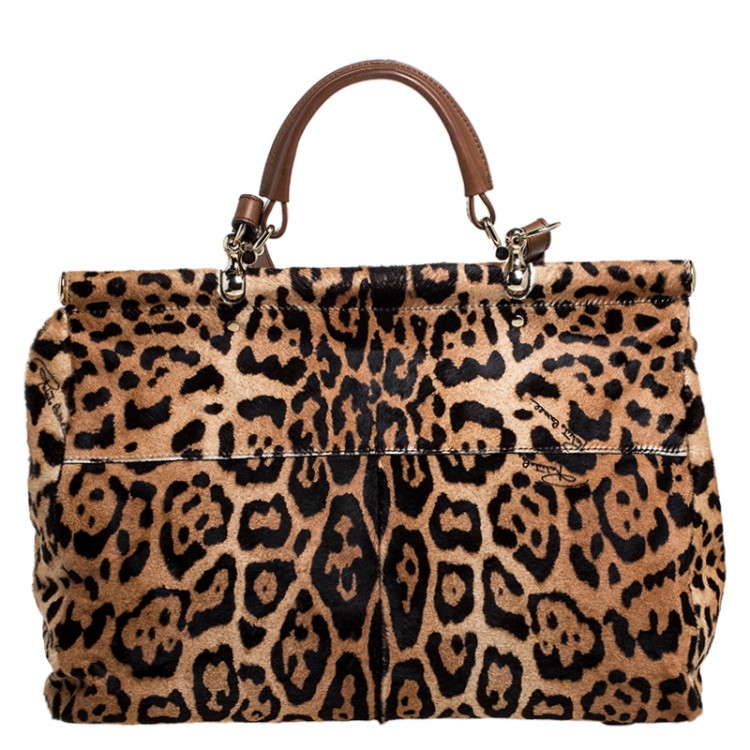 Pre Owned Roberto Cavalli Brown Leopard Print Calfhair and Leather Grande Diva Satchel
